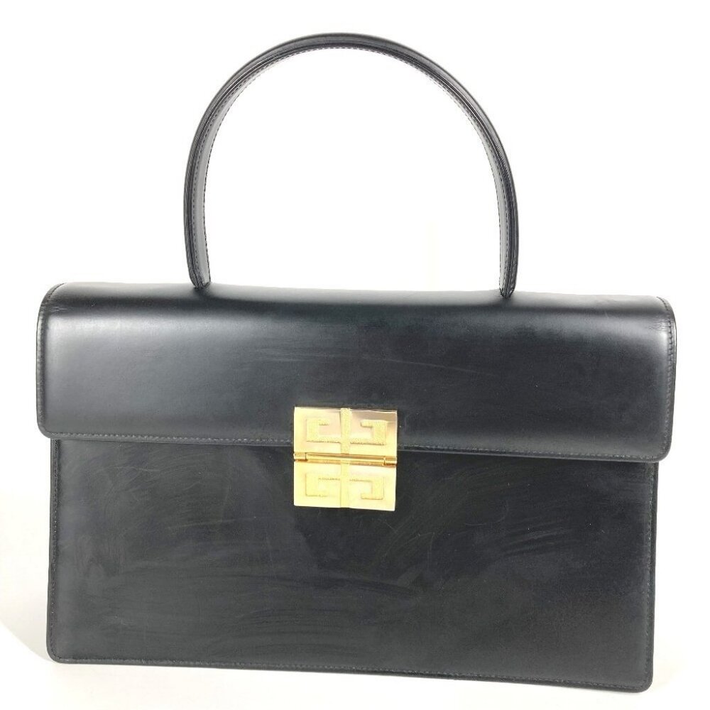 GIVENCHY vintage logo Bag Tote Bag Shoulder Bag Flap Hand Bag Leather Black/Gold